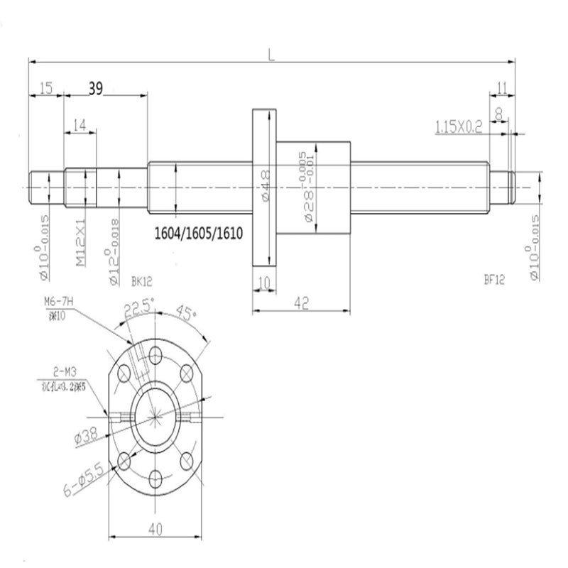 CHUANGNENG Ball Screw CNC Parts SFU1605 ballscrew 16mm 1550mm with Metal Deflector Ball Screw nut BK/BF12 End Supports Ball Nut Housing 1pcs Coupler with end Machining,Length Approx 61.02inch - Image 5