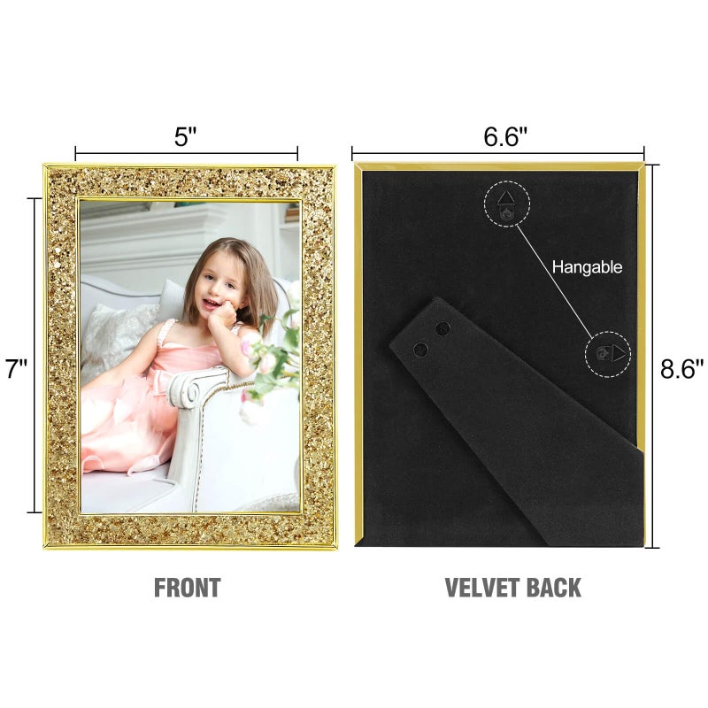 HIKWADERY 5x7 Picture Frame Glitter  Gold Bling 5 by 7 Photo Frames with HD Real Glass  for Wall or Tabletop Display (5 x 7  Gold) - Image 5