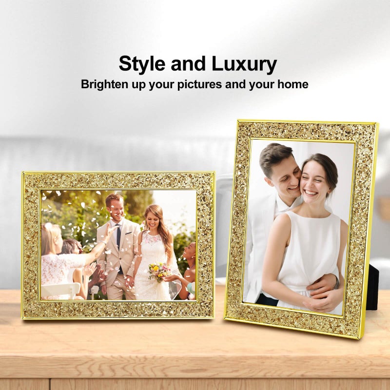 HIKWADERY 5x7 Picture Frame Glitter  Gold Bling 5 by 7 Photo Frames with HD Real Glass  for Wall or Tabletop Display (5 x 7  Gold) - Image 4