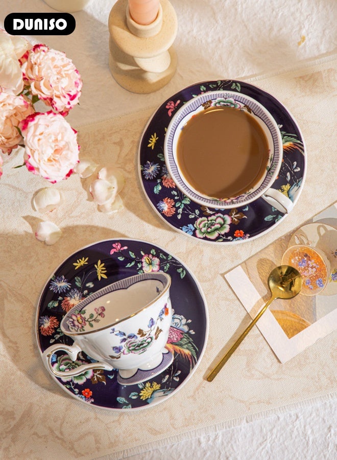 DUNISO طقم أكواب شاي وصحون خزفية، طقم شاي بورسلين لحفلة الشاي، أكواب شاي وصحون لشرب القهوة والشاي، طقم صحون للمطبخ وغرفة المعيشة، كوب قهوة خزفي للمكتب والمنزل - Image 5
