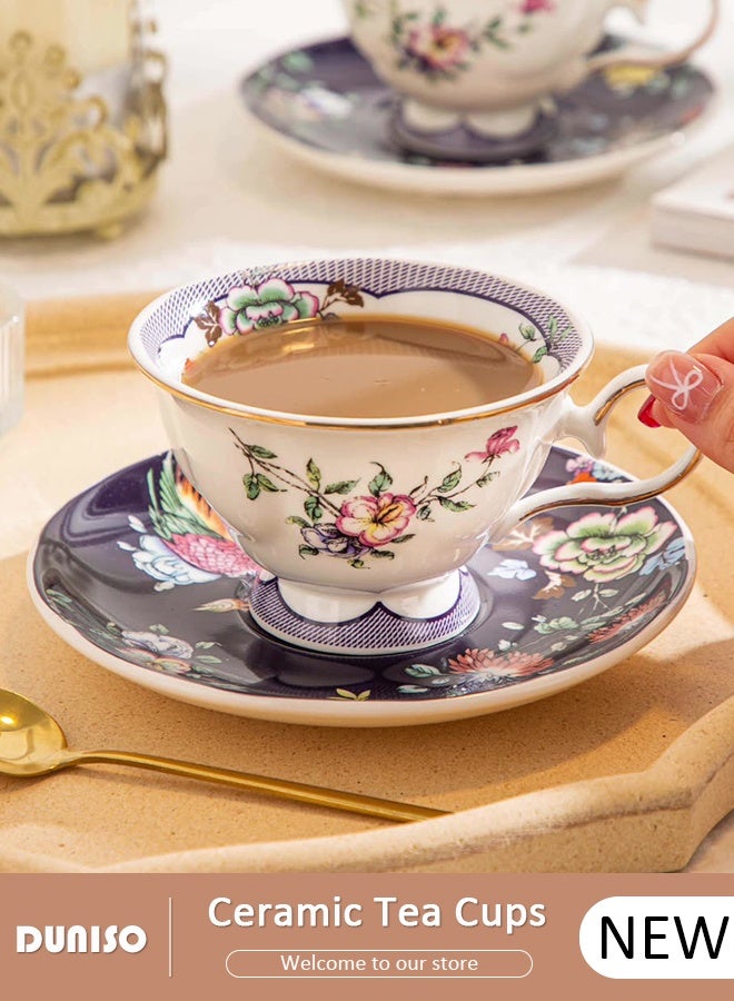 DUNISO طقم أكواب شاي وصحون خزفية، طقم شاي بورسلين لحفلة الشاي، أكواب شاي وصحون لشرب القهوة والشاي، طقم صحون للمطبخ وغرفة المعيشة، كوب قهوة خزفي للمكتب والمنزل - Image 1