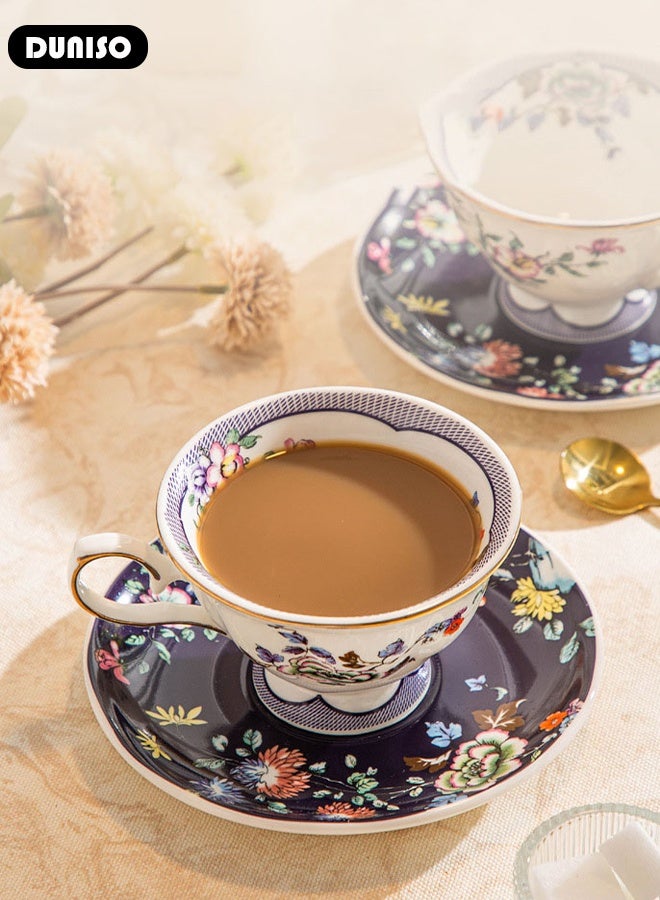 DUNISO طقم أكواب شاي وصحون خزفية، طقم شاي بورسلين لحفلة الشاي، أكواب شاي وصحون لشرب القهوة والشاي، طقم صحون للمطبخ وغرفة المعيشة، كوب قهوة خزفي للمكتب والمنزل - Image 4