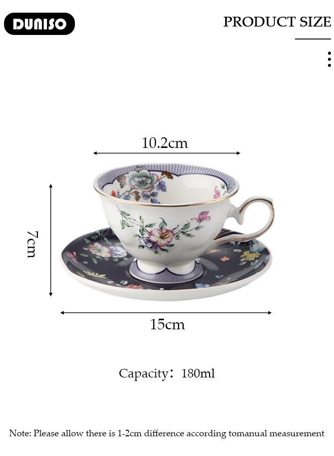 DUNISO طقم أكواب شاي وصحون خزفية، طقم شاي بورسلين لحفلة الشاي، أكواب شاي وصحون لشرب القهوة والشاي، طقم صحون للمطبخ وغرفة المعيشة، كوب قهوة خزفي للمكتب والمنزل - Image 2