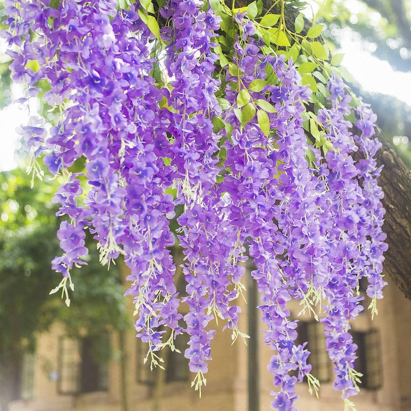 VRCT 12pcs Artificial Wisteria Flowers 36 FeetPiece Purple Dense Artificial Fake Wisteria Vine Ratta Hanging Garland Silk Flowers String Home Party Wedding Decor Purple - Image 2