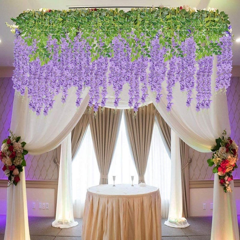 VRCT 12pcs Artificial Wisteria Flowers 36 FeetPiece Purple Dense Artificial Fake Wisteria Vine Ratta Hanging Garland Silk Flowers String Home Party Wedding Decor Purple - Image 4