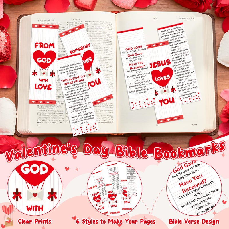 TICIAGA 60Pcs Valentine's Day Bible Verses Bookmarks Bulk for Kid, Christian Scripture Reading Bookmarks Prayer Gospel Tracts for Sunday School, Jesus Loves You Evangelism Church Gifts for Women Girls - Image 4