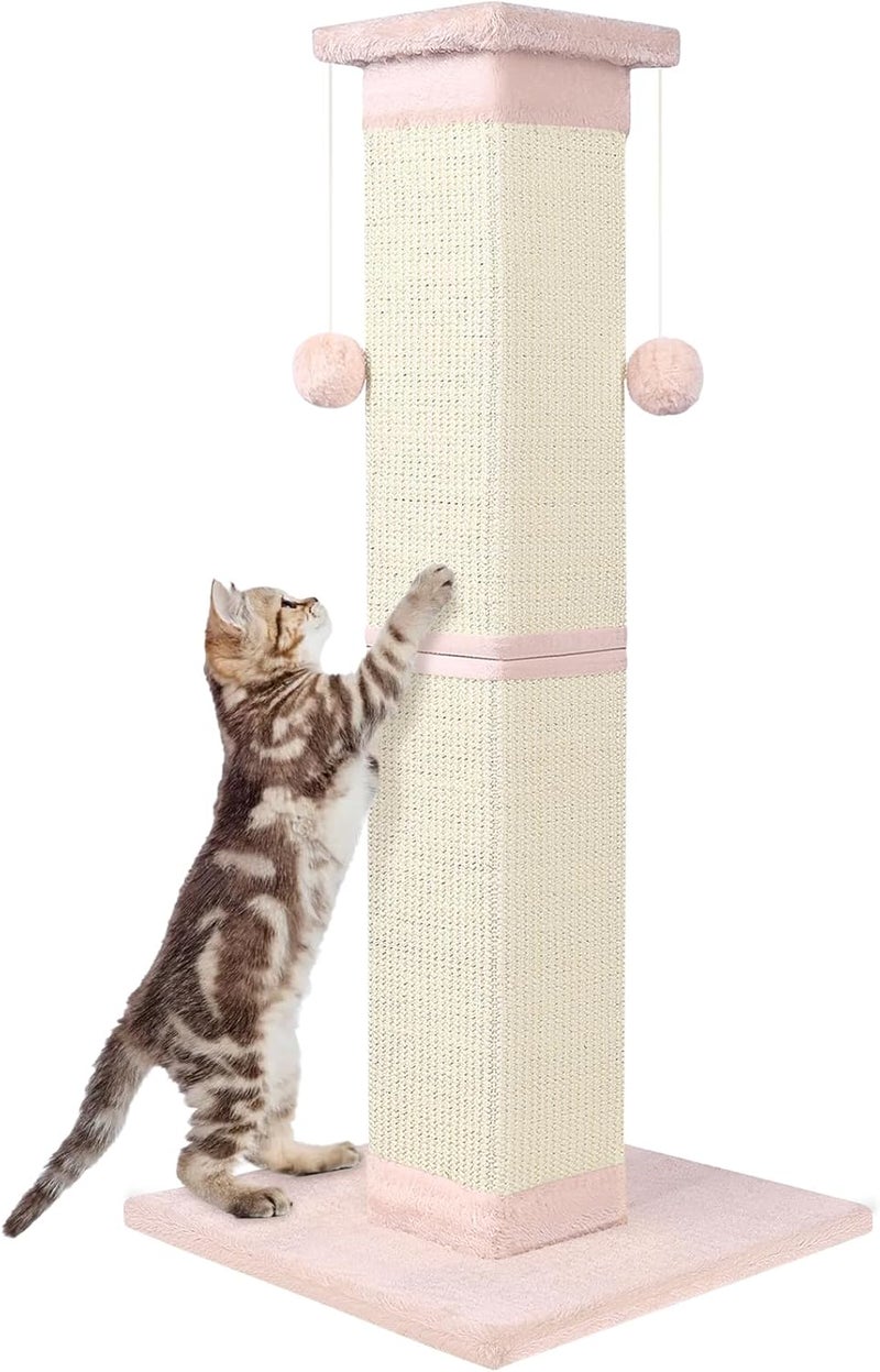 SOCATER Cat Scratching Post 33 Inch Nature Sisal Cat Scratch Post for Indoor Cats, Large Cat Scratcher Protect Your Furniture Pink - Image 1