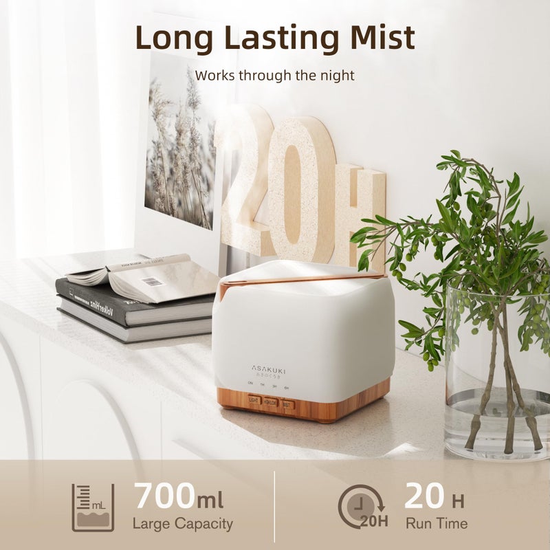 ASAKUKI 700 ml Premium Essential Oil Diffuser, 5 in 1 Ultrasonic Aromatherapy Fragrant Oil Vaporizer Humidifier, Timer and Auto-Off Safety Switch, 7 LED Light Colors - Image 5