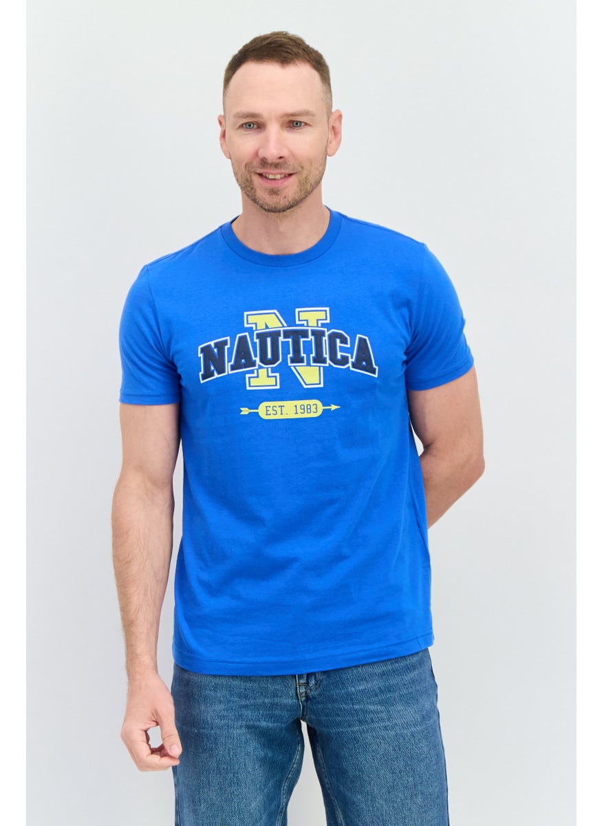NAUTICA Men Crew Neck Short Sleeve Brand Logo T-Shirt, Blue  - Image 1