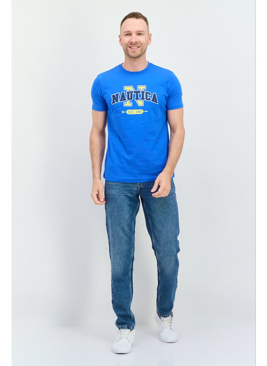 NAUTICA Men Crew Neck Short Sleeve Brand Logo T-Shirt, Blue  - Image 4