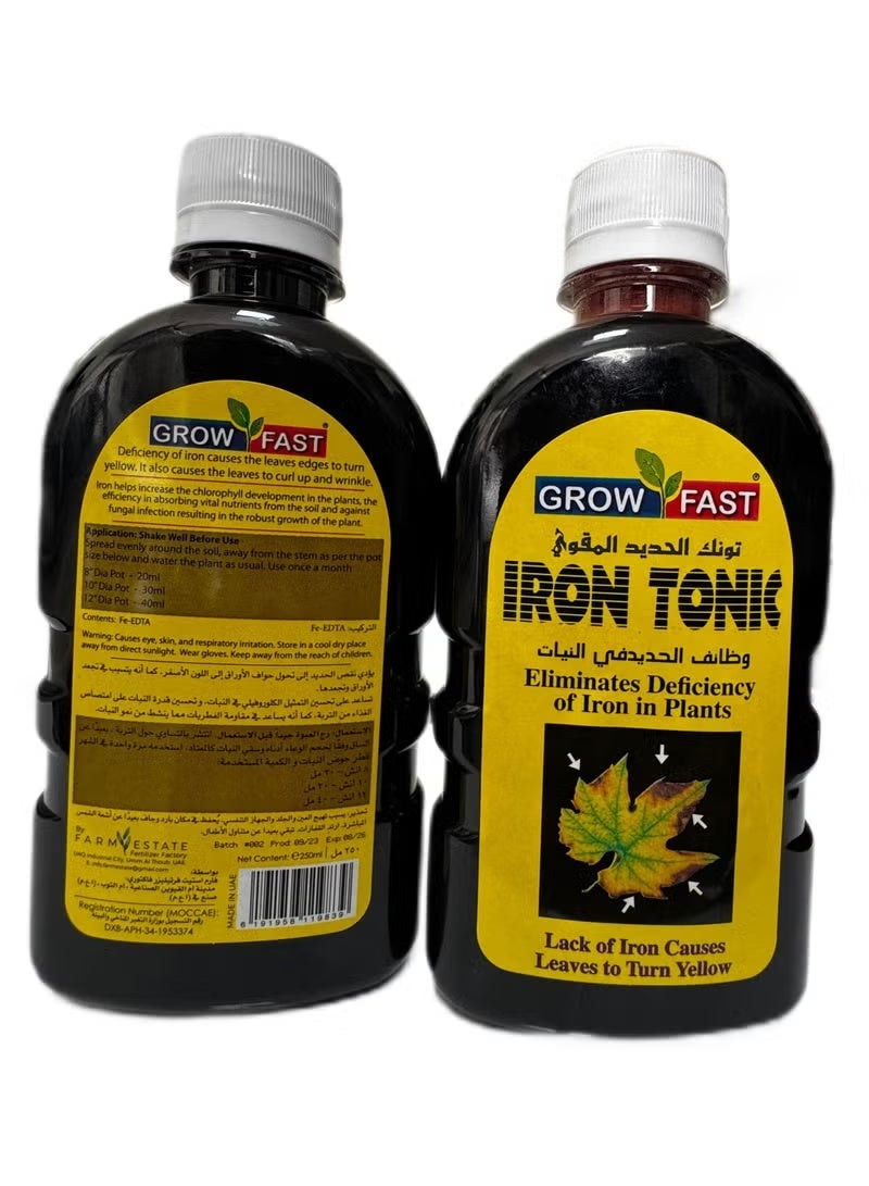 GrowFast Pack OF 2pcs Grow Fast Iron Tonic Liquid Fertilizer Eliminates Deficiency of Iron in Plants 250ml - Image 2
