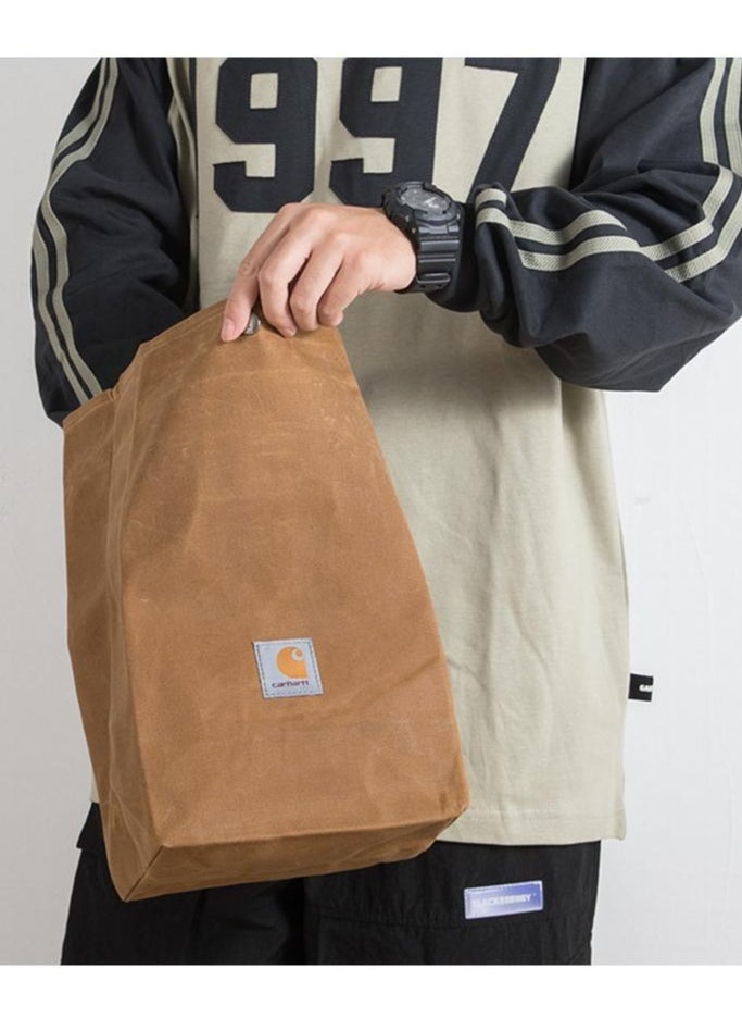 carhartt Versatile Stylish Portable Canvas Lunch Bag Trendy Bento Tote for Men and Women Casual Workwear Travel Pouch(Brown)  - Image 2