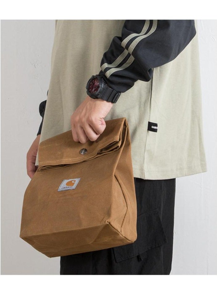 carhartt Versatile Stylish Portable Canvas Lunch Bag Trendy Bento Tote for Men and Women Casual Workwear Travel Pouch(Brown)  - Image 3