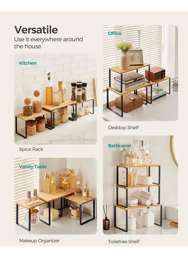 SONGMICS SONGMICS Cabinet Organizer Shelf, Set of 3 Kitchen Counter Shelves, Kitchen Storage, Spice Rack, Stackable, Expandable, Ink Black and Natural Beige UKCS014B01  - Image 5