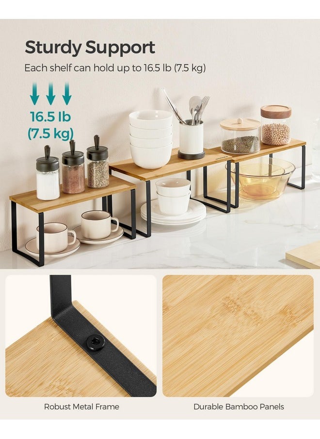 SONGMICS SONGMICS Cabinet Organizer Shelf, Set of 3 Kitchen Counter Shelves, Kitchen Storage, Spice Rack, Stackable, Expandable, Ink Black and Natural Beige UKCS014B01  - Image 4