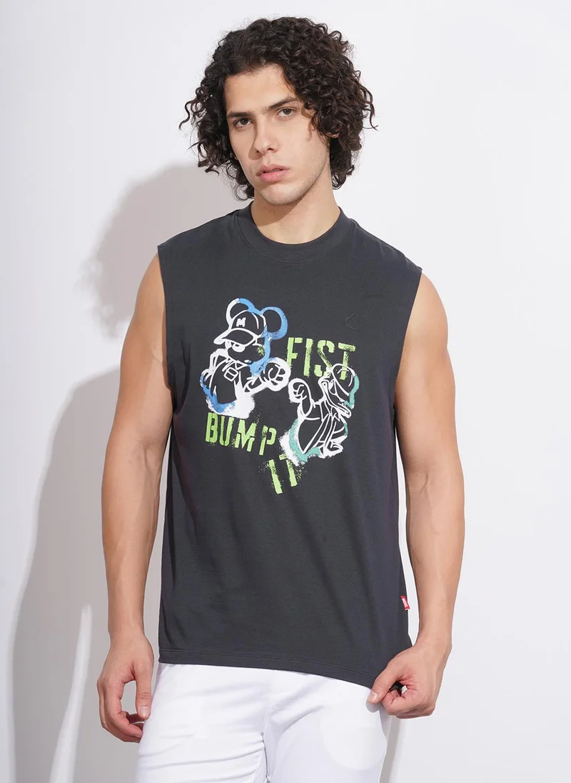 Being Human Men Printed Round Neck Sleeveless Pure Cotton T-shirt