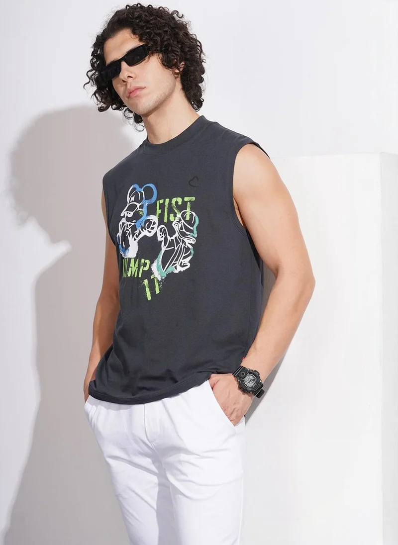 Being Human Men Printed Round Neck Sleeveless Pure Cotton T-shirt