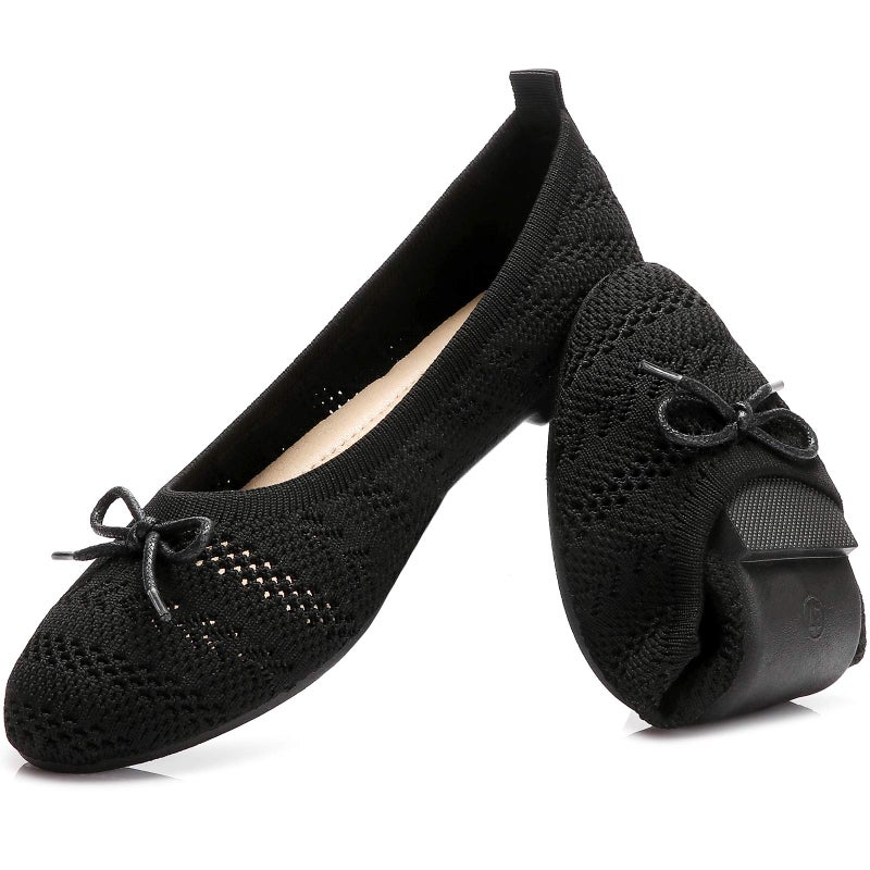 HEAWISH Womenâ€™s Flats Shoes Comfortable Black Beige Flats Crochet Lace Mesh Round Toe Slip On Casual Ballet Flats Dress Shoes(Black, US7.5) - Image 1