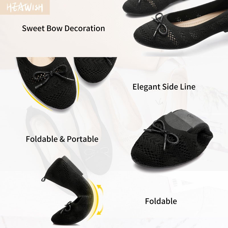 HEAWISH Womenâ€™s Flats Shoes Comfortable Black Beige Flats Crochet Lace Mesh Round Toe Slip On Casual Ballet Flats Dress Shoes(Black, US7.5) - Image 3