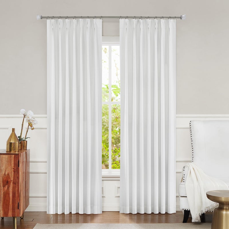 White Full Blackout Pinch Pleated Curtain 95 Inches Long for Bedroom Noise Reducing Window Treatment Thermal Insulated Backtab Drapes with 9 Hooks Ring not Include 40x95x2 Bright White