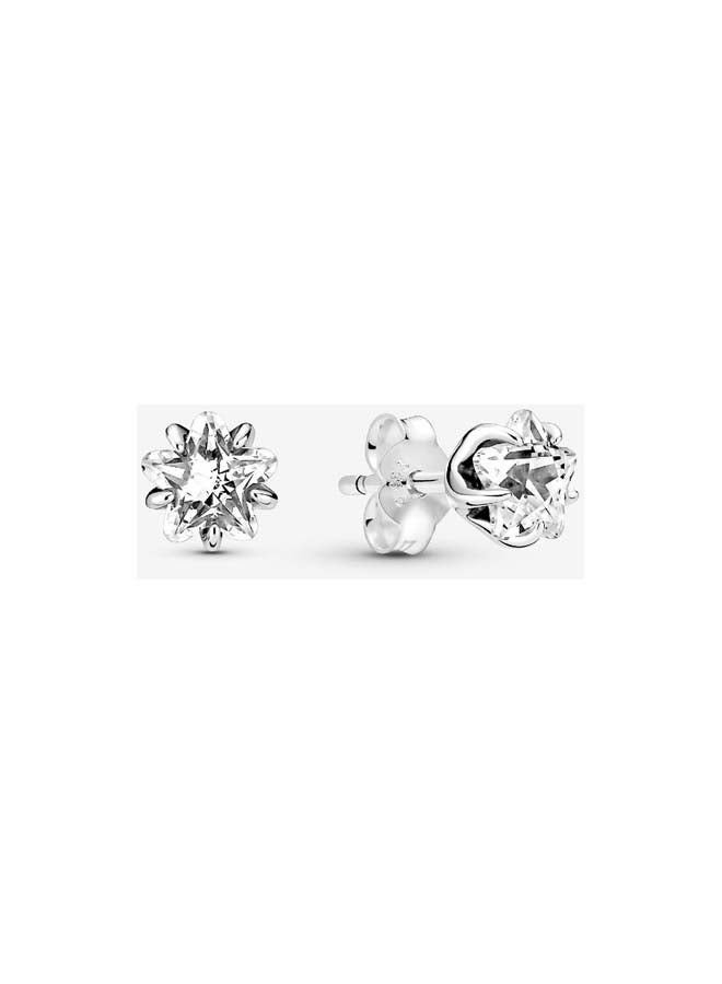 Star Sterling Silver Stud Earrings with Clear Cubic Zirconia