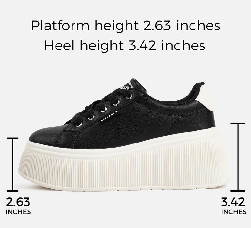 LUCKY STEP Women's Platform Fashion Sneakers Classic Wedge Canvas Casual Low Top Retro Walking Shoes(Black,8 B(M) US) - Image 4