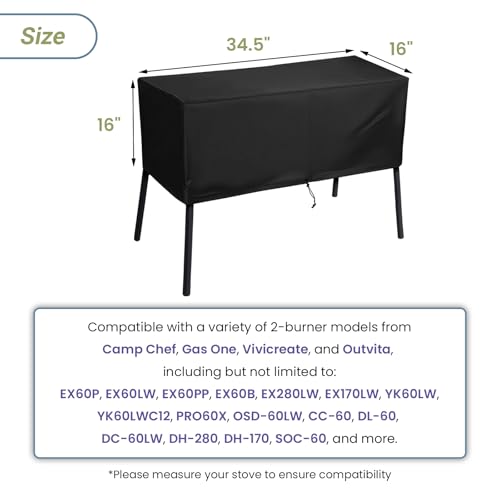 FCOUIID Patio Cover for Camp Chef 2 Burner Stove Outdoor Grill Stove Protector Fit Camp Chef Gas One Vivicreate Outvita Models EX60P EX60LW CC60 DL60 PRO60X 345 L x 16 W x 16 H For 2 Burner - Image 3