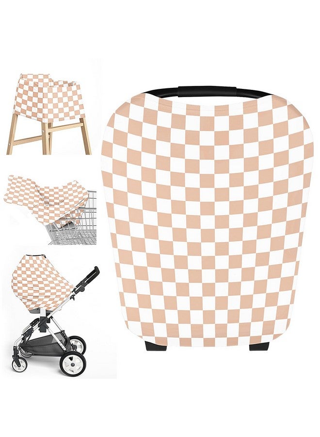 Little Jump Little Jump Multi-use Baby Carseat Cover, Breathable Nursing Cover, High Stretchy Infant Carseat Canopy, Stroller Cover, Car Seat Covers for Bbies, Boys & Girls (Cream Checkered)  - Image 1