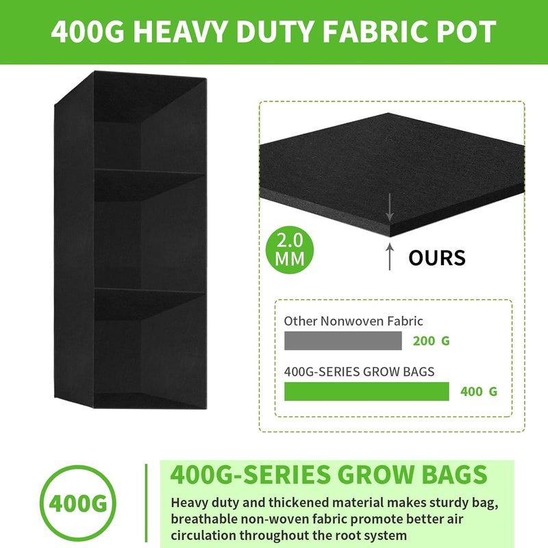 ANGELIOX 2Pcs Grow Bags, 3-Grids Rectangle Grow Bag,14 Gallon Thickened 400G Fabric Garden Bed, Nonwoven Square Flower Planter Containers for Flowers,Vegetable,Fruit, Growing Pots with Handles - Image 3
