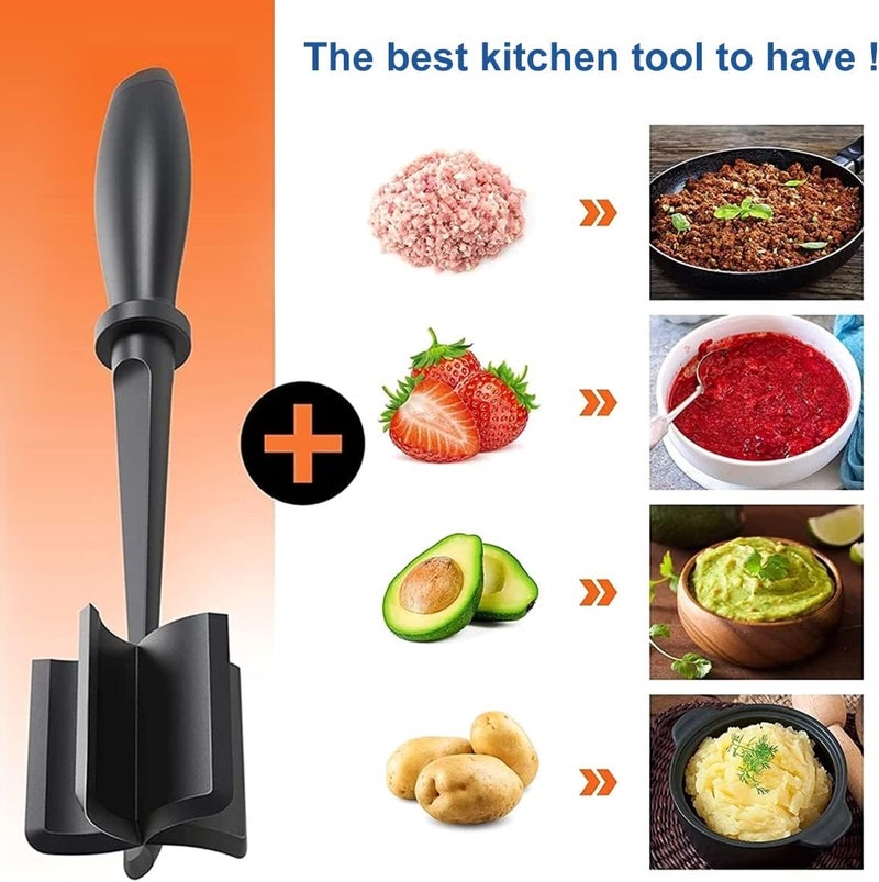 THDUJAYJAY 3Pcs Ground Meat Chopper - Nylon Nonstick Ground Beef Chopper with 5 Curved Blades & Ergonomic Non-Slip Handle, Dishwasher Safe Sturdy Meat Masher, Heat-Resistant Potato Masher for Kitchen - Image 4