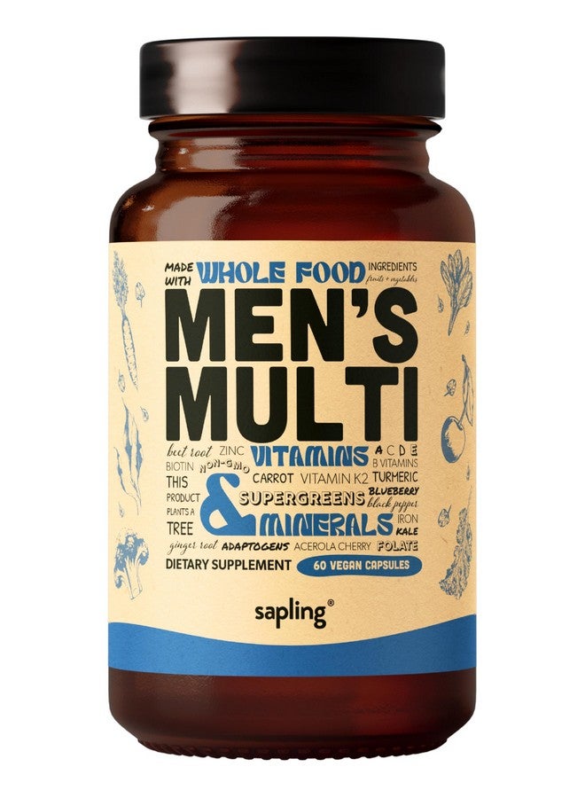 sapling Multivitamin for Men - Daily Men’s Multivitamin - Methylated B Complex with Whole Food Ingredients, Vitamin B12, Folate, A, C, D3, E, K2, Organic Fruits & Vegetables - Vegan, Non-GMO - 60 Caps  - Image 1