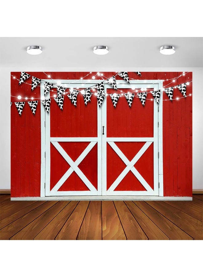 Avezano Farm Decorations Barn Door Backdrop Animals Theme Birthday Banner Rustic Photography Props Photo Background Baby Shower Party Supplies (Red, 7x5ft) - Image 1