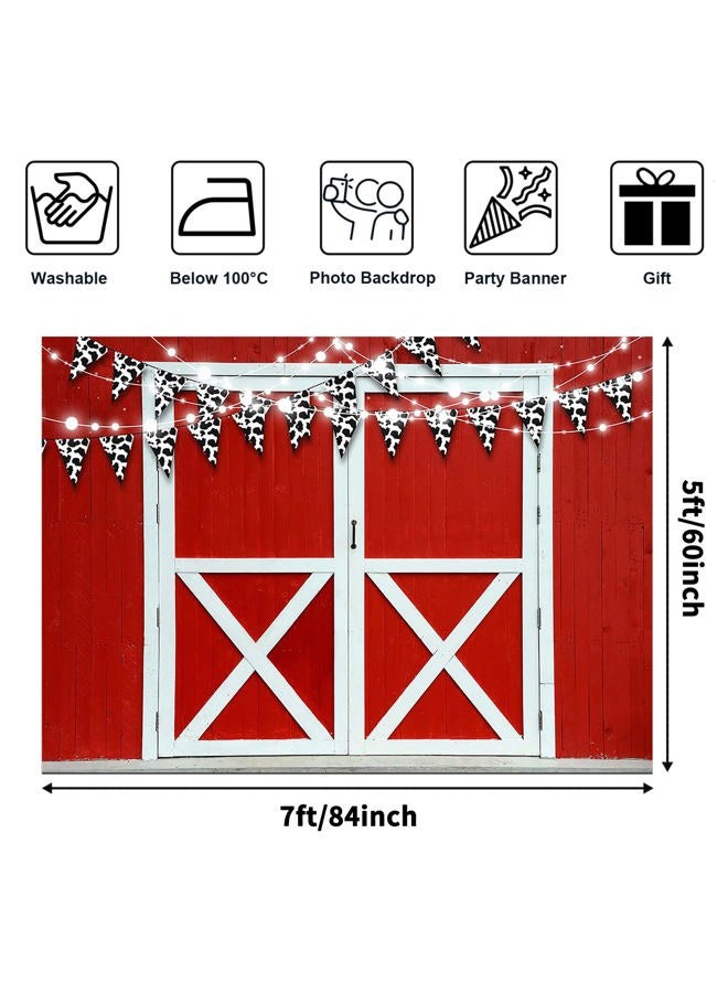 Avezano Farm Decorations Barn Door Backdrop Animals Theme Birthday Banner Rustic Photography Props Photo Background Baby Shower Party Supplies (Red, 7x5ft) - Image 2