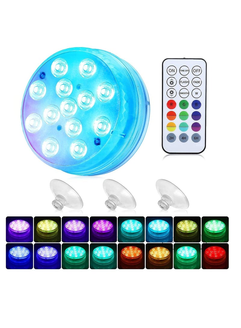 Generic Pool Lights, littobia Submersible LED Lights with Magnet and Suction Cups, RF Remote Pool Lights, IP68 Waterproof, Underwater Timing with 13 LED Pool Light 1 Pack 2.8 INCH  - Image 1