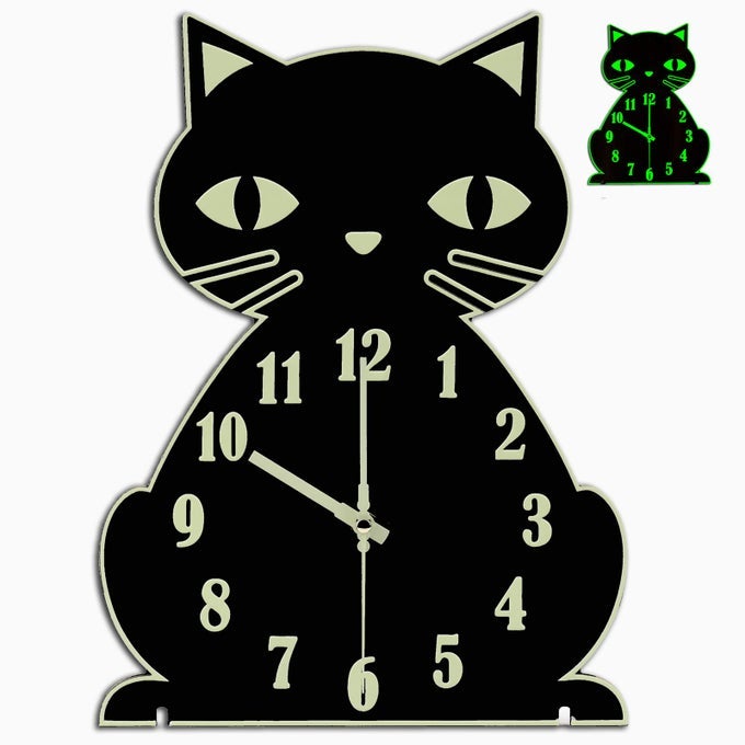 CAT WALL CLOCK GLOW IN THE DARK SILENT LUMINOUS CLOCK FOR BEDROOM LIVING ROOM HOME DECORCUTE UNIQUE GIFTS FOR KIDSCAT LOVERS BLACK