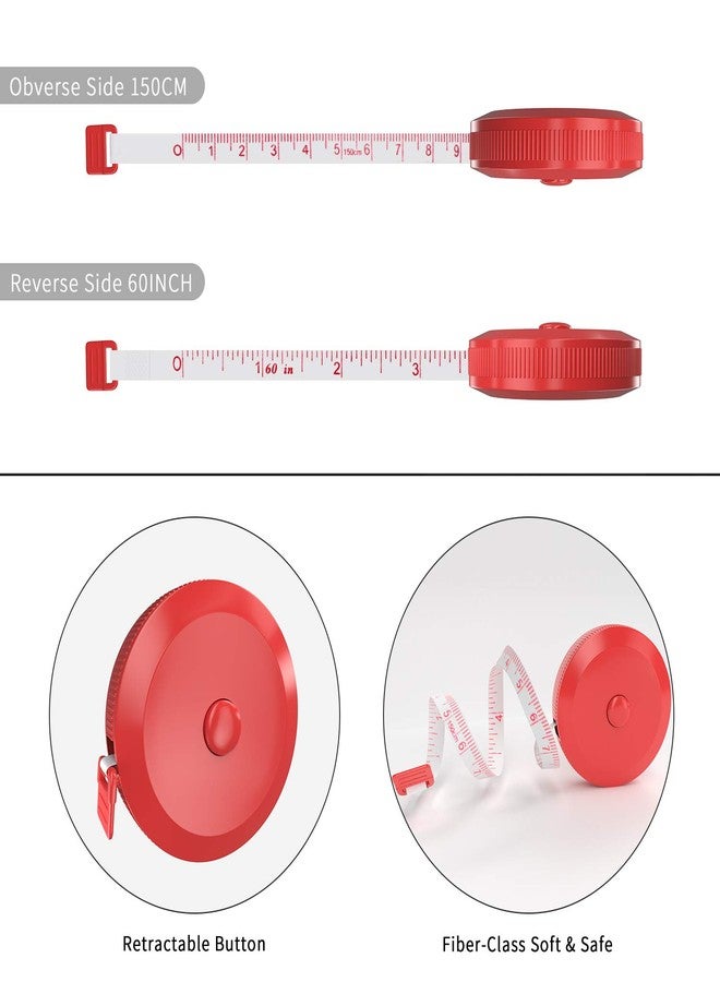 DiCUNO 60-Inch 1.5 Meter Soft and Retractable Tape Measure (3Pcs of Red with Soft Tape) - Image 3