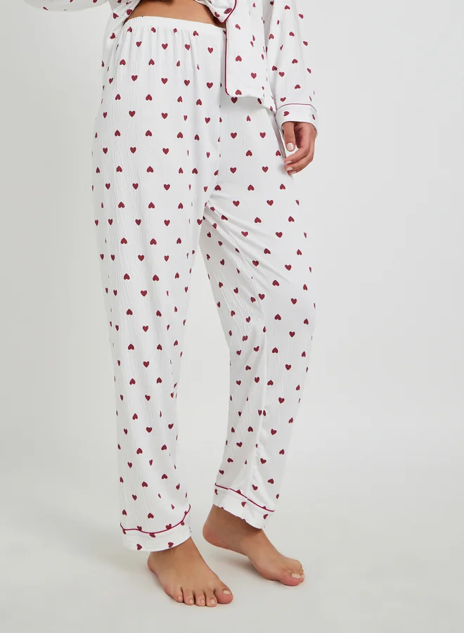 Take Two Take Two Heart Printed Long Sleeve Shirt and Pyjama Set