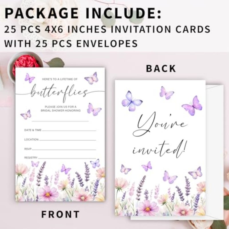 Butterfly Bridal Shower Invitations with Envelopes, Spring Floral Invite Card for Wedding Engagement Showers Parties, Bridal Shower Party Favor and tions-A04 - Image 2