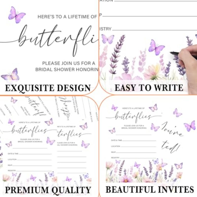 Butterfly Bridal Shower Invitations with Envelopes, Spring Floral Invite Card for Wedding Engagement Showers Parties, Bridal Shower Party Favor and tions-A04 - Image 3