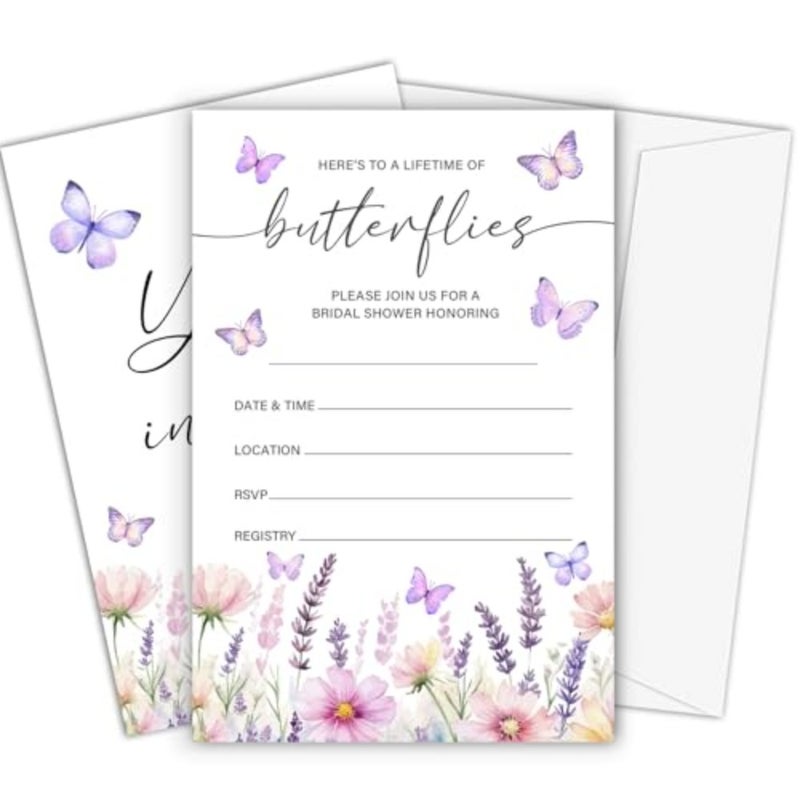 Butterfly Bridal Shower Invitations with Envelopes, Spring Floral Invite Card for Wedding Engagement Showers Parties, Bridal Shower Party Favor and tions-A04 - Image 1