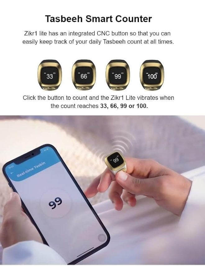 خاتم تسبيح ذكي 20 مم بشاشة OLED وعداد تسبيح رقمي وتذكير بمواعيد الصلاة مقاوم للماء وقابل لإعادة الشحن - Image 2