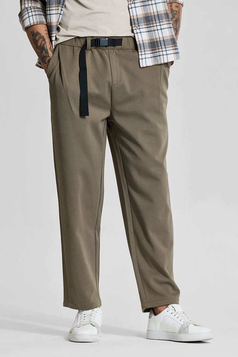 سنيتش Khaki Textured Relaxed Streetwear Trousers
