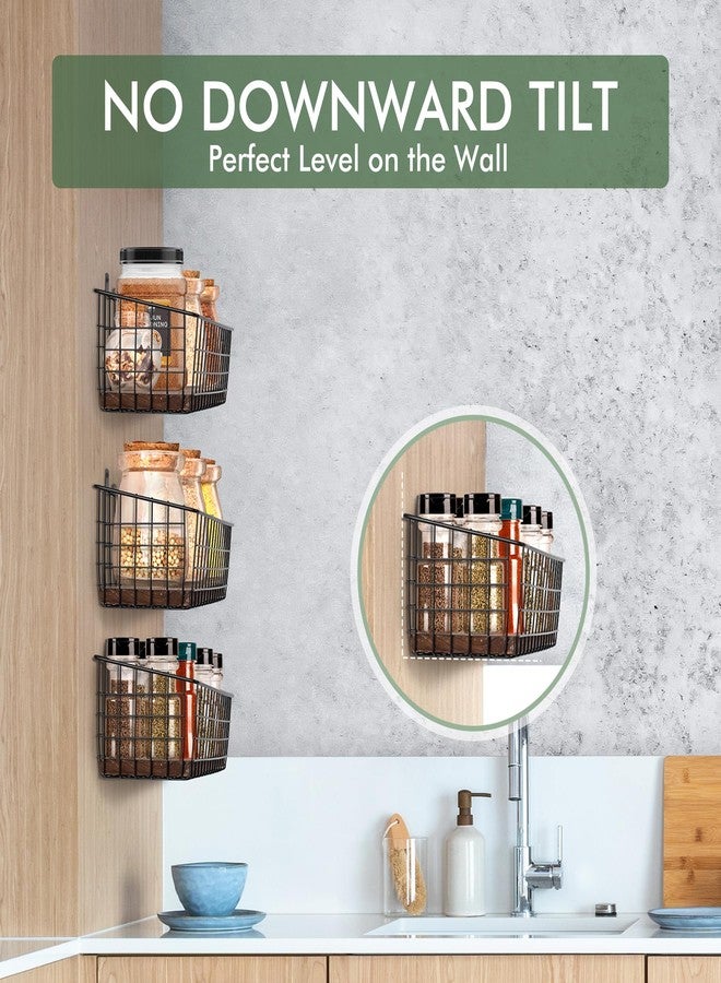 LIGHT DUST Wall Hanging Baskets 3 Pack, Diversified Wire Basket Shelves of Wooden Style, with Wall Mounted Hooks & Traceless Stickers, for Kitchen Coffee Bar Office Room Garage Storage Organization (Extra Large) - Image 5
