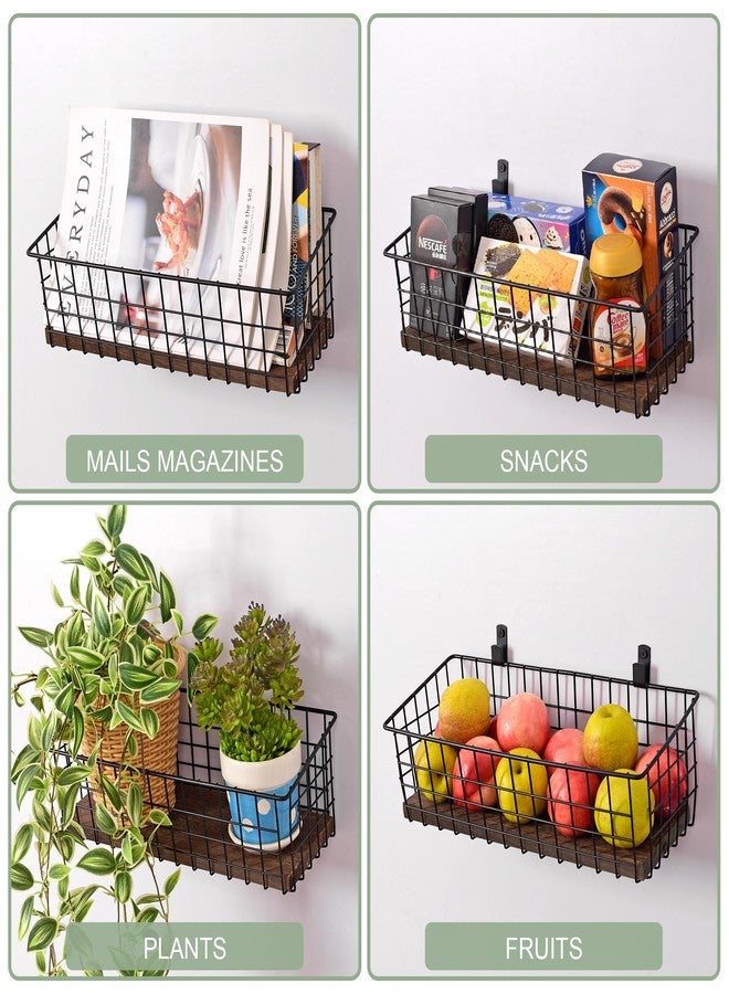 LIGHT DUST Wall Hanging Baskets 3 Pack, Diversified Wire Basket Shelves of Wooden Style, with Wall Mounted Hooks & Traceless Stickers, for Kitchen Coffee Bar Office Room Garage Storage Organization (Extra Large) - Image 4