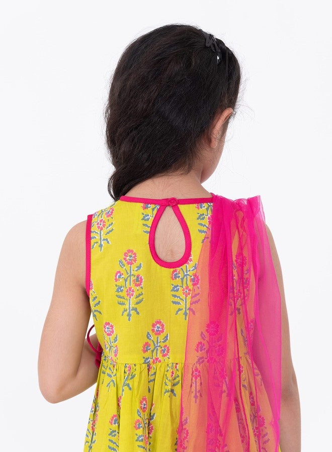 Campana طقم سلوار للبنات من كامبانا، أخضر ببغاء، 3-4 سنوات، ليهينغا للبنات، فستان تقليدي للأطفال - Image 5