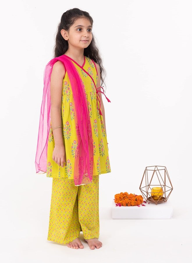 Campana طقم سلوار للبنات من كامبانا، أخضر ببغاء، 3-4 سنوات، ليهينغا للبنات، فستان تقليدي للأطفال - Image 3