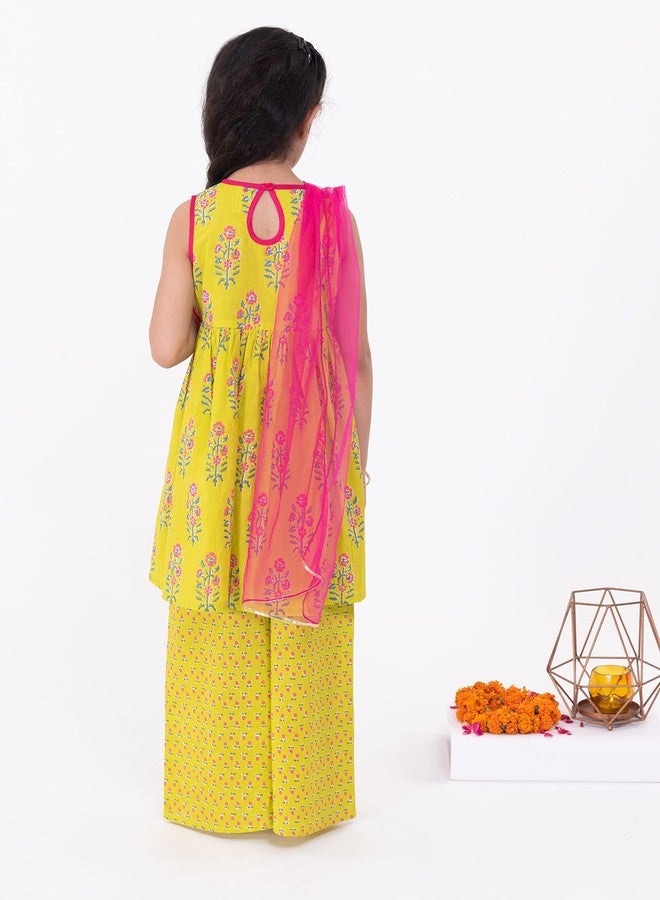 Campana طقم سلوار للبنات من كامبانا، أخضر ببغاء، 3-4 سنوات، ليهينغا للبنات، فستان تقليدي للأطفال - Image 2