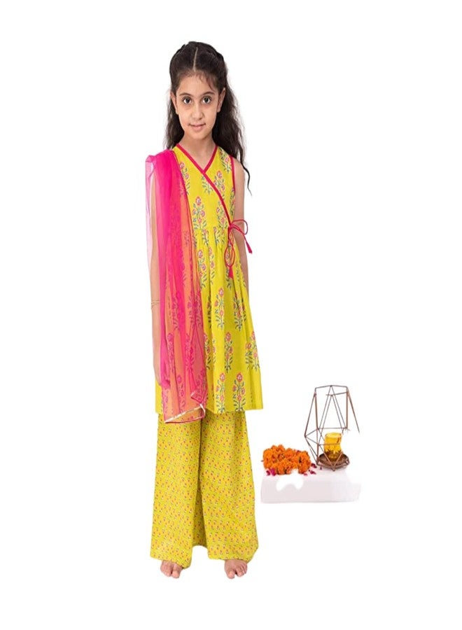 Campana طقم سلوار للبنات من كامبانا، أخضر ببغاء، 3-4 سنوات، ليهينغا للبنات، فستان تقليدي للأطفال - Image 1