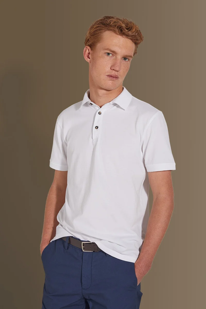 Short sleeves polo 100% cotton piquet solid colour - White