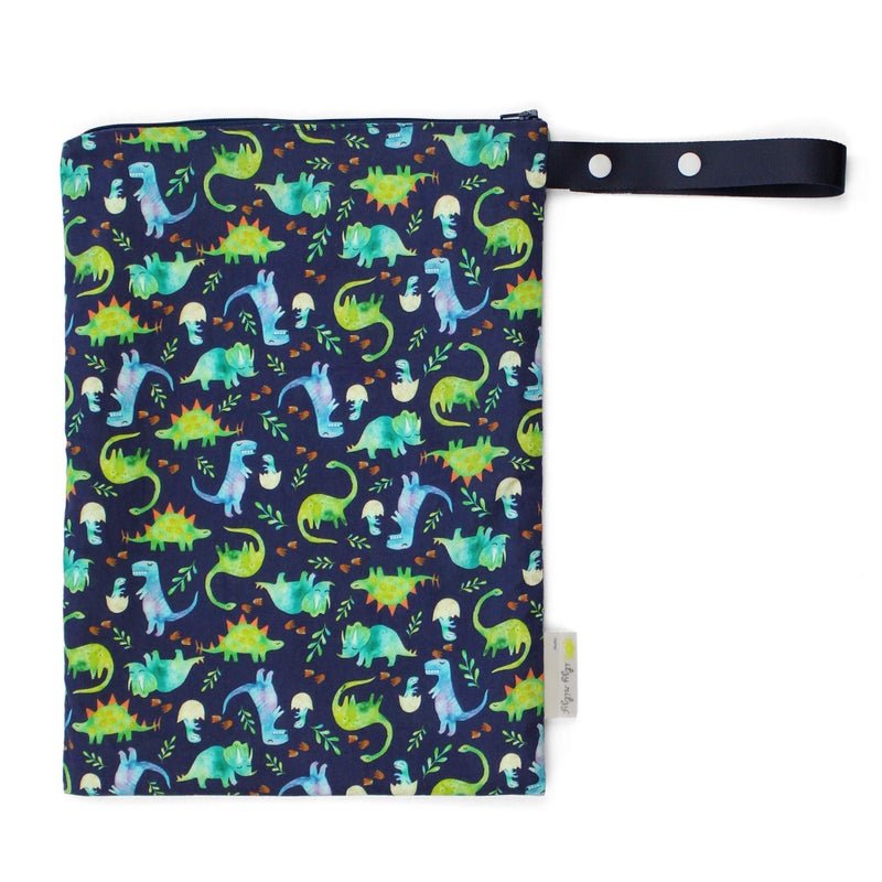 Itzy Ritzy Sealed Wet Bag With Handle - Wet Bag For Travel  Swimsuits  Cloth Diapers  Gym Clothes & Toiletries - Washable & Reusable With Water Resistant Lining - Measures 11  X 14  (Dinosaur) - Image 1